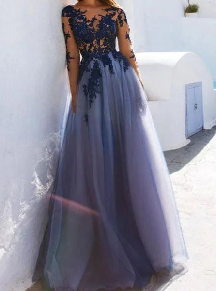 Long Sleeves See Through Open Back Tulle Long Prom Dress With Lace Appliques OP287 Tulle Party Dress Long Sleeves See Through Open Back Tulle Long Prom Dress With Lace Appliques OP287 Tulle Party Dress