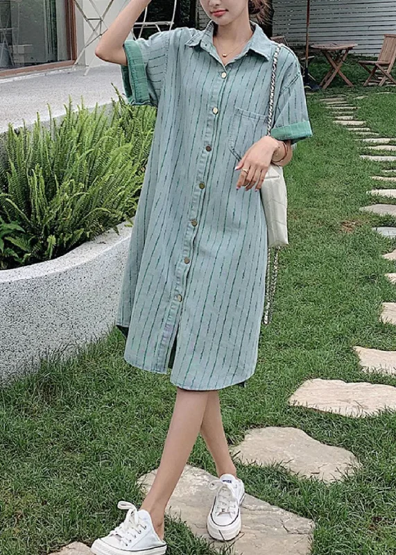 Style Striped Peter Pan Collar Patchwork Denim Shirts Dress Fall Stylish Button Shirt Style Striped Peter Pan Collar Patchwork Denim Shirts Dress Fall Stylish Button Shirt