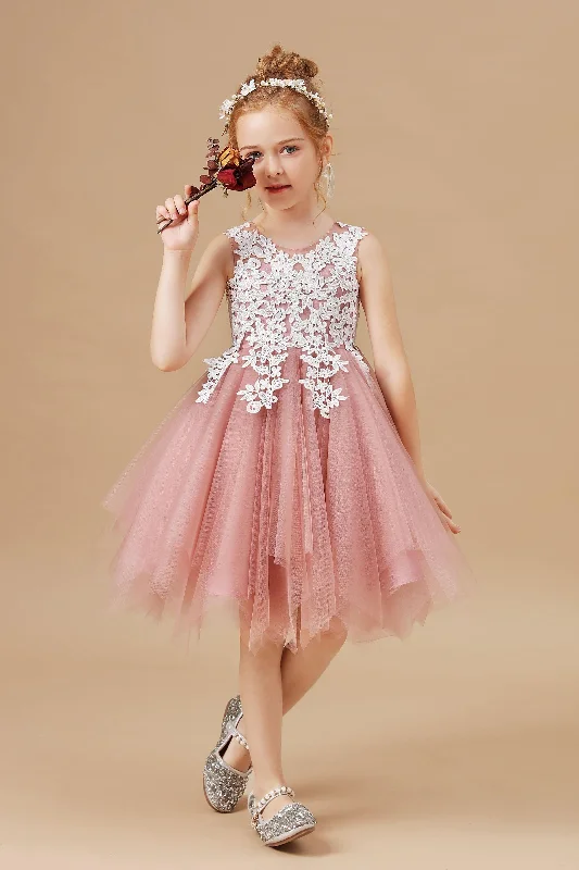 Tulle Chic Applique Asymmetrical Sleeveless Flower Girl Dress Tulle Bridesmaid Dress Tulle Chic Applique Asymmetrical Sleeveless Flower Girl Dress Tulle Bridesmaid Dress