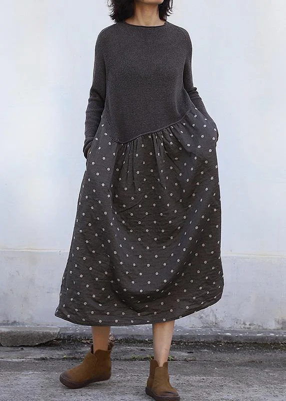 Women dark gray Sweater dress outfit Beautiful big hem DIY patchwork knit dresses Sweater Dress Vibe Women dark gray Sweater dress outfit Beautiful big hem DIY patchwork knit dresses Sweater Dress Vibe