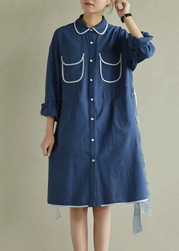 Women Spring Literary Lacing Splicing Shirt Midi Dress Summer Shirt Dress