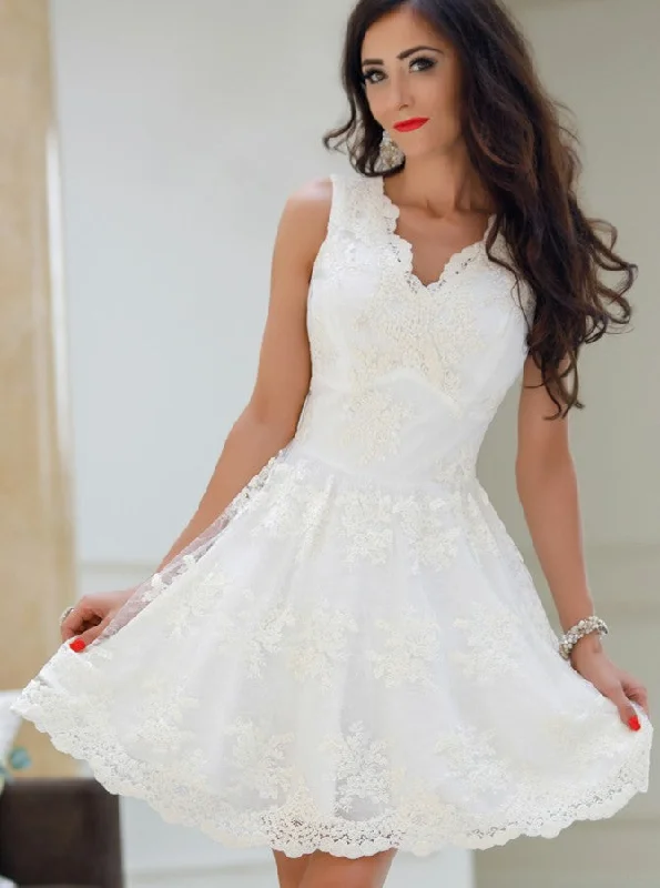 A-Line V-Neck Little White Tulle Homecoming Dress With Appliques OP234 Tulle Dress Occasion A-Line V-Neck Little White Tulle Homecoming Dress With Appliques OP234 Tulle Dress Occasion