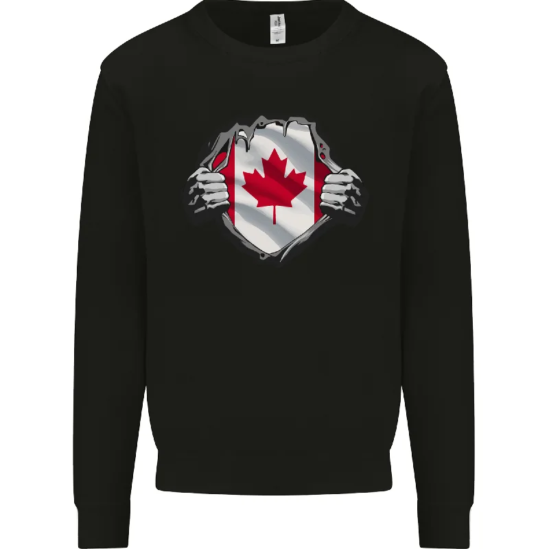Canadian Flag Ripped Torn Gym Canada Day Mens Sweatshirt Jumper