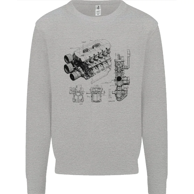 Car Engine Blueprints Petrolhead Mens Sweatshirt Jumper