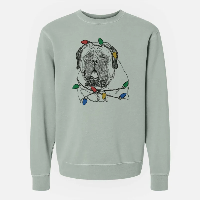 Christmas Lights Jed the English Mastiff - Unisex Pigment Dyed Crew Sweatshirt