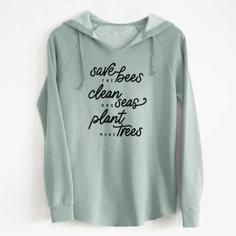 Bees Seas Trees - Typography - Cali Wave Hooded Sweatshirt Warm Sweatshirts for Women