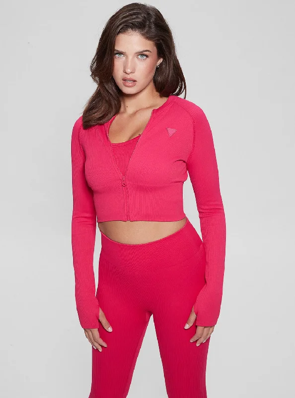Pink Rib Seamless Active Crop Top Chic Hoodie Sweatshirt