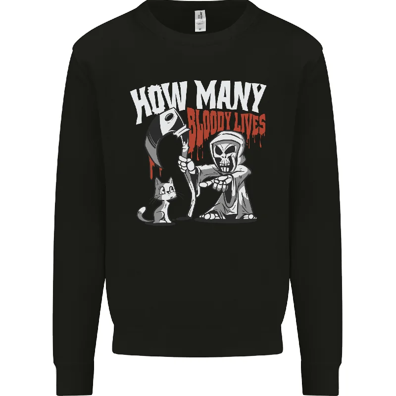 Cat Grim Reaper and 9 Bloody Lives Funny Mens Sweatshirt Jumper