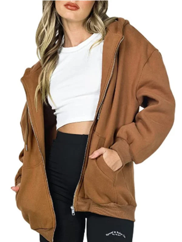 Women's Casual Zip Up Thick Hoodie Stylish Sweatshirt Look