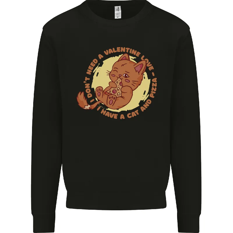 Cat & Pizza Anti Valentines Singles Day Mens Sweatshirt Jumper