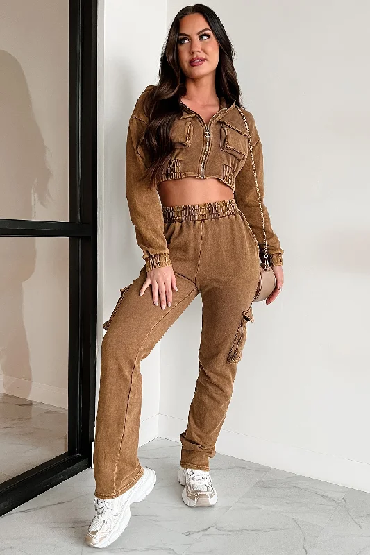 Talk Later Mineral Wash Hoodie & Sweatpants Set (Mocha) Soft Hoodies for Women