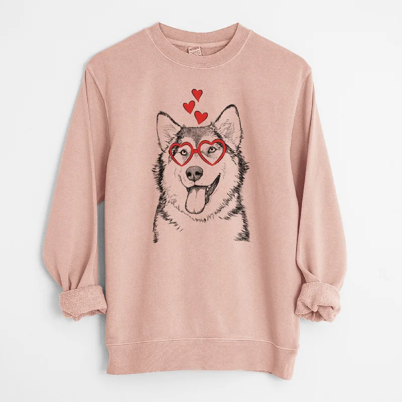 Valentine Kaskae the Alaskan Malamute - Unisex Pigment Dyed Crew Sweatshirt