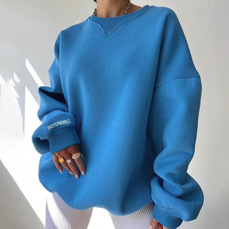 Women's Oversized Blue Sweatshirt Fleece Hoodies & Sweatshirts