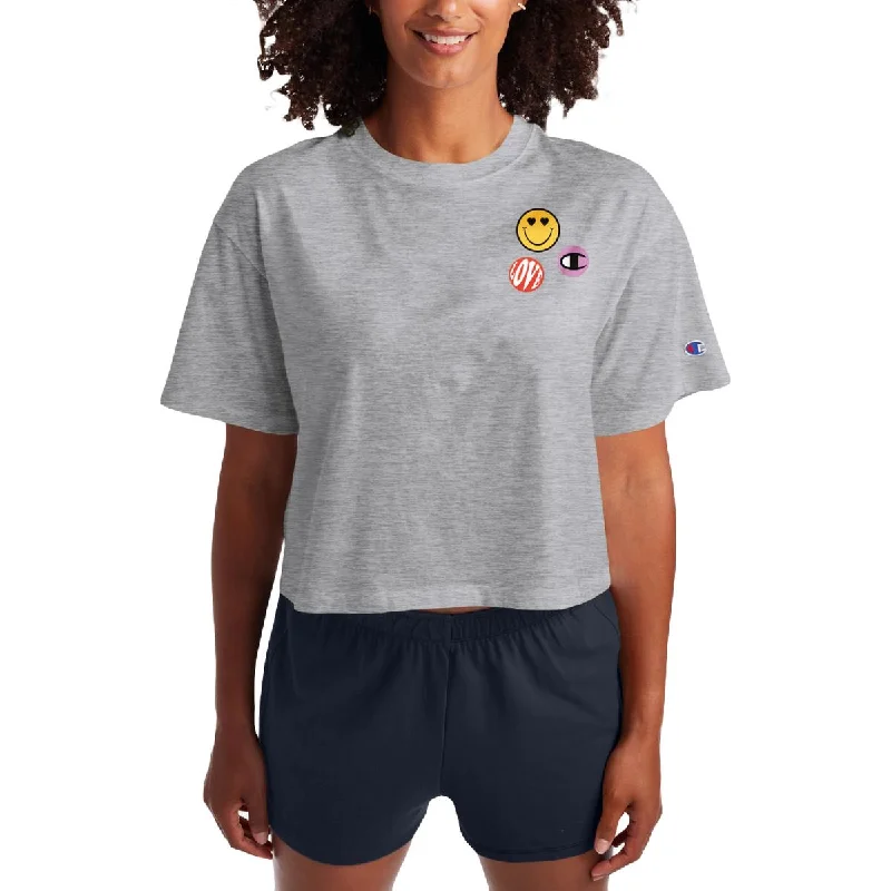 Champion Womens Get Happy Crop Graphic Pullover Top Chic Hoodie Sweatshirt