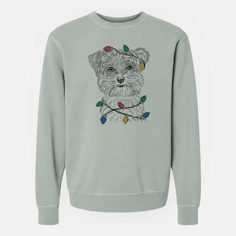 Christmas Lights Kiwi the Morkie - Unisex Pigment Dyed Crew Sweatshirt