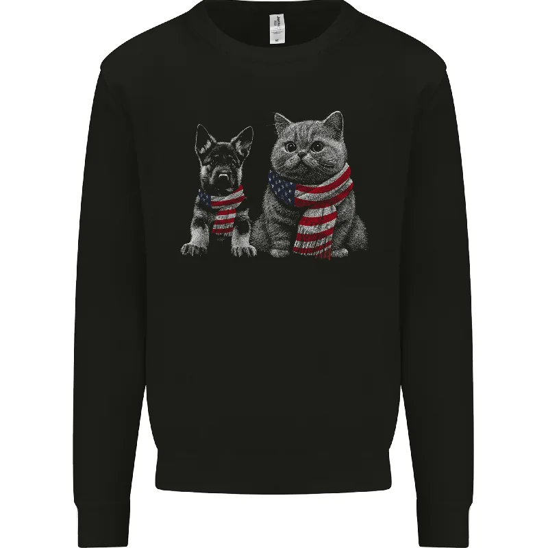Cat and German Shepherd in USA Scarf Alsatian Dog Mens Sweatshirt Jumper