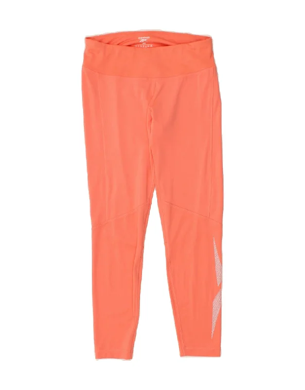 REEBOK Womens Graphic Leggings UK 12/14 Medium Orange Polyester