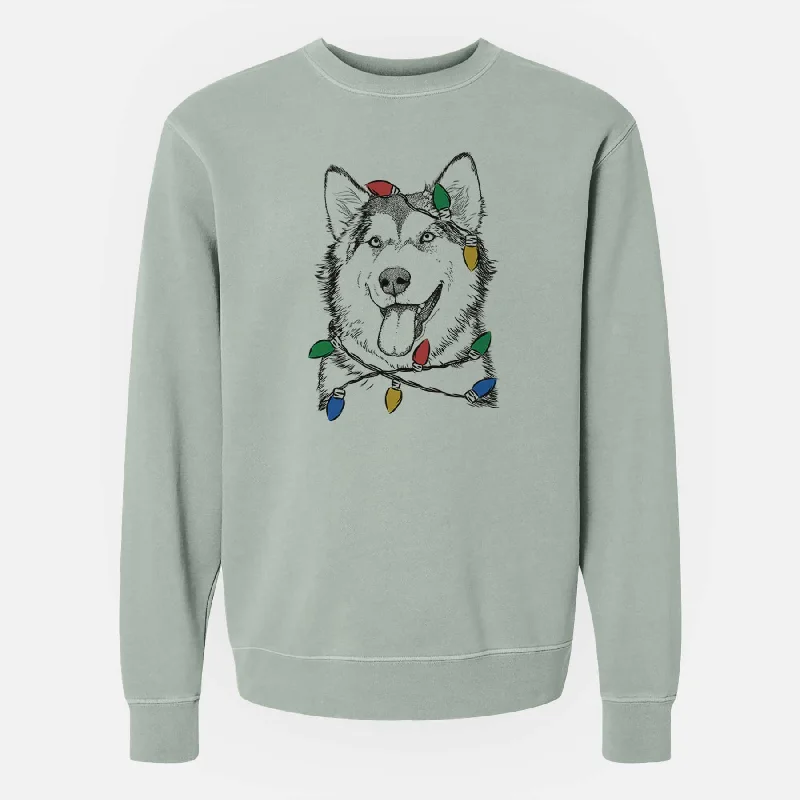 Christmas Lights Kaskae the Alaskan Malamute - Unisex Pigment Dyed Crew Sweatshirt