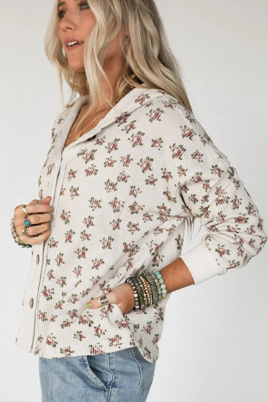 Cactus Rose Button Down Top - Bone