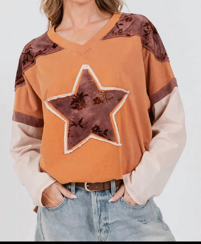 Star Patch Top In Brown