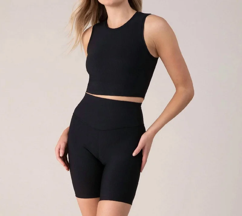 Ribbed Scoop Crop Tank Top In Ebony