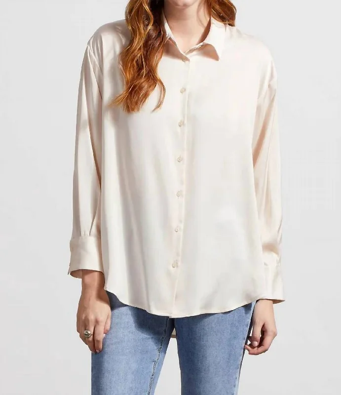 Flowy Satin Button Shirt In Blush