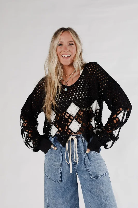 Desert Diamond Crochet Top - Black