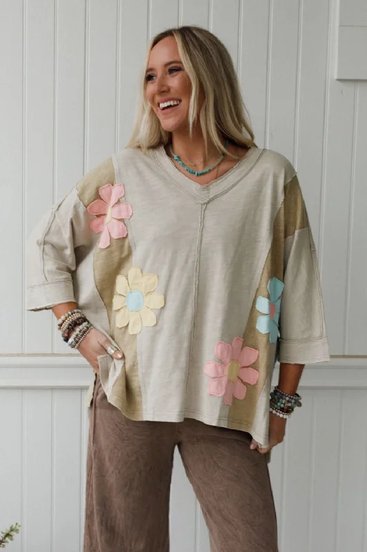 Chasing Bliss Flower Patch Top - Olive