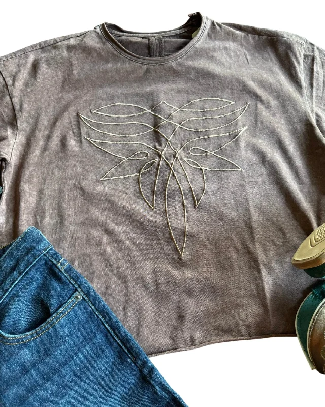 Lander Boot Stitch Crop Tee In Brown