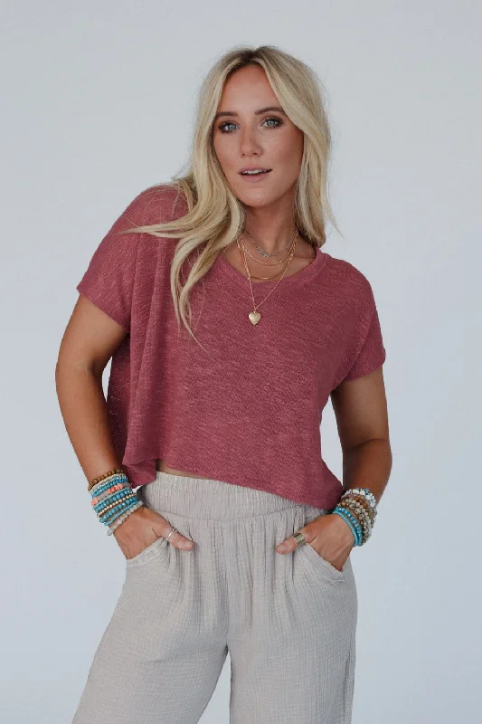 Wild Moon V Neck Top - Rose