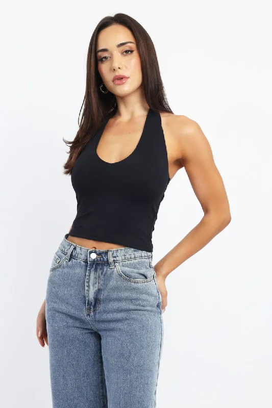 Black Supersoft Halter Neck Top