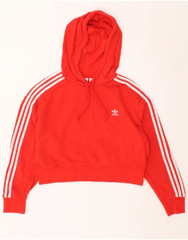 ADIDAS Womens Oversized Crop Hoodie Jumper UK 10 Small Red Moisture-wicking sweaters