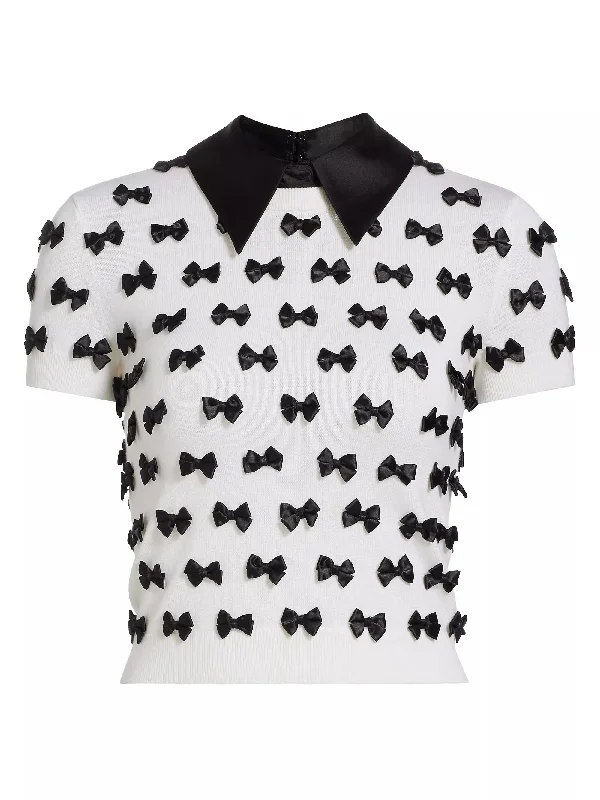 alice + olivia Ciara Short Sleeve Pullover, Soft White/Black, L Date night sweaters