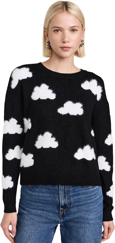 alice + olivia Gleeson Fuzzy Cloud Pullover, Black/Soft White, L Weekend sweaters