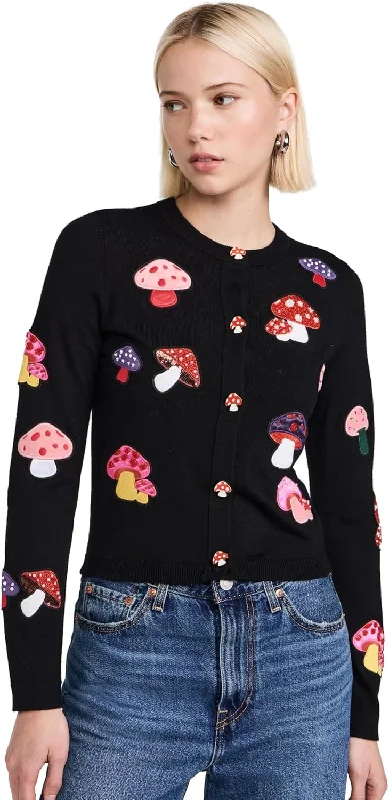 alice + olivia Ruthy Mushroom Cardigan, Black Multi, L Premium sweaters