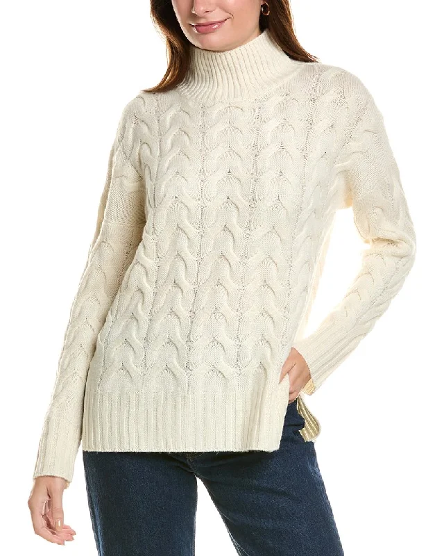 Forte Cashmere Luxe Cable Funnel Neck Wool & Cashmere-Blend Tunic Thermal insulation sweaters Forte Cashmere Luxe Cable Funnel Neck Wool & Cashmere-Blend Tunic Thermal insulation sweaters