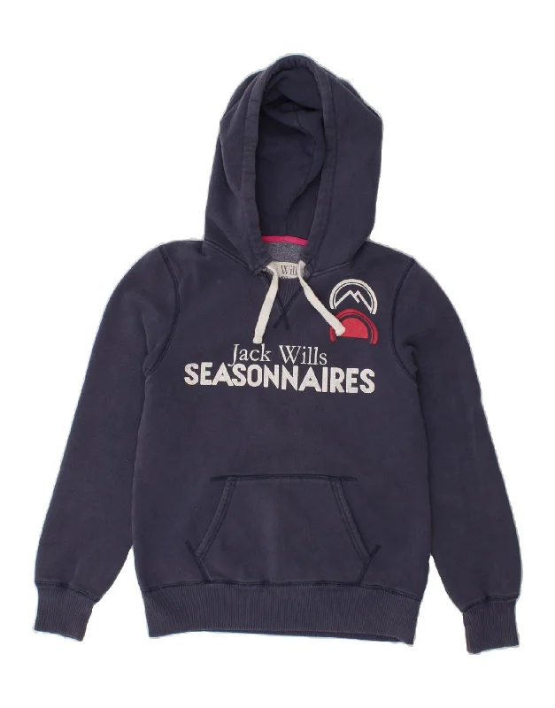 JACK WILLS Womens Graphic Hoodie Jumper UK 12 Medium Navy Blue Cotton Cashmere sweaters JACK WILLS Womens Graphic Hoodie Jumper UK 12 Medium Navy Blue Cotton Cashmere sweaters