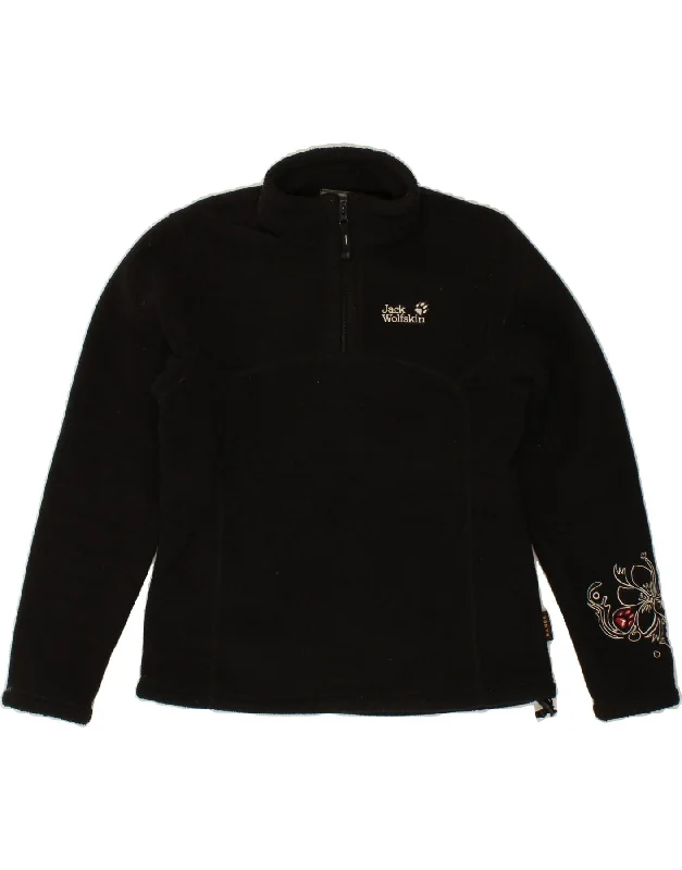 JACK WOLFSKIN Womens Zip Neck Fleece Jumper UK 10 Small Black Floral Best sweaters for travel JACK WOLFSKIN Womens Zip Neck Fleece Jumper UK 10 Small Black Floral Best sweaters for travel