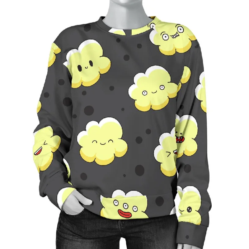 Popcorn Cartoon Pattern Print Women's Sweatshirt Soft-touch sweaters