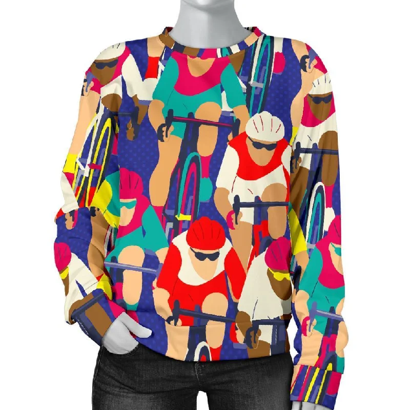 Ride Bicycle Pattern Print Women's Sweatshirt Zip-up sweaters