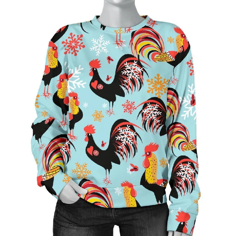 Rooster Blue Pattern Print Women's Sweatshirt Outdoor sweaters