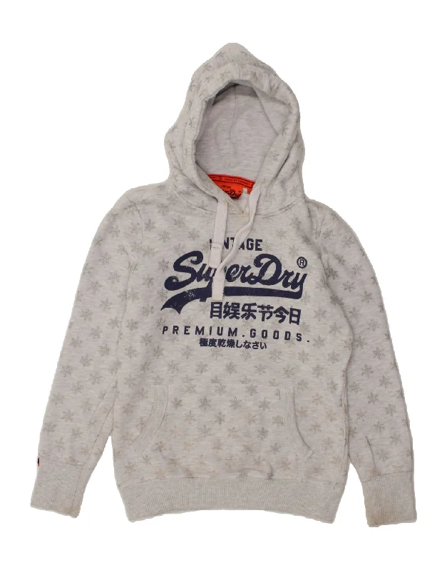 SUPERDRY Womens Graphic Hoodie Jumper UK 14 Medium Grey Boho-style sweaters