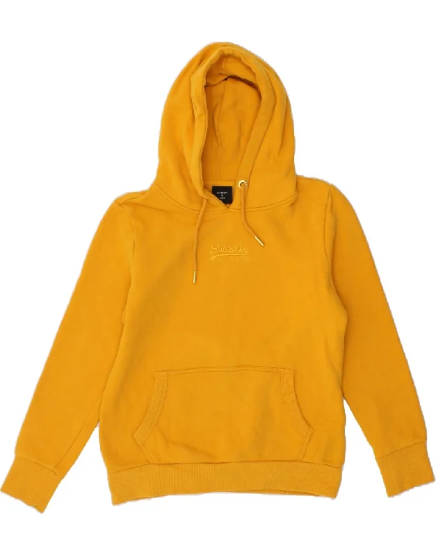 SUPERDRY Womens Hoodie Jumper UK 14 Large Yellow Cotton Premium sweaters