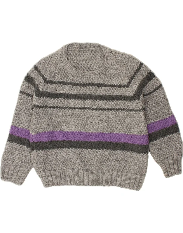 VINTAGE Womens Crew Neck Jumper Sweater UK 16 Large Grey Striped Vintage sweaters