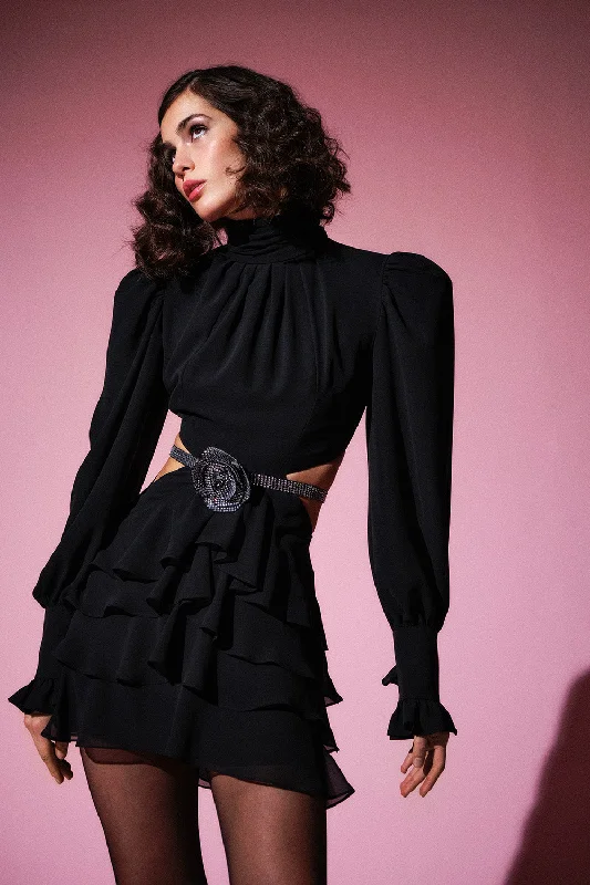 Dakota Long Sleeved Dress | Midnight Black Spring mini dresses