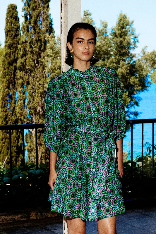 Jasmine Mini Silk Cotton Dress  | Pine Green Fashion-forward mini dresses