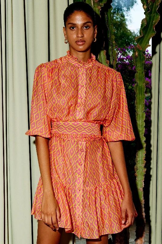 Jasmine Mini Silk Cotton Dress  | Yellow & Pink Best mini dresses for hourglass body shape