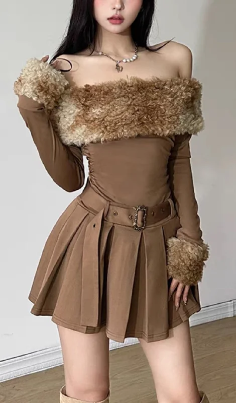ONE-SHOULDER MINI DRESS IN BROWN Beach mini dresses