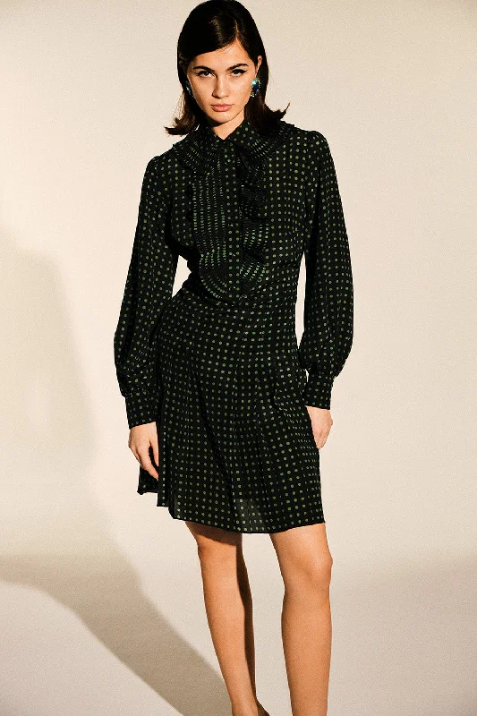 Rosa Silk Dress | Green Polka-Dot Date night mini dresses
