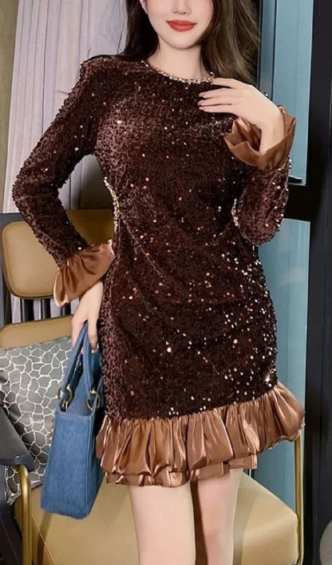 SEQUINED VELVET LONG-SLEEVED MINI DRESS Budget-friendly mini dresses